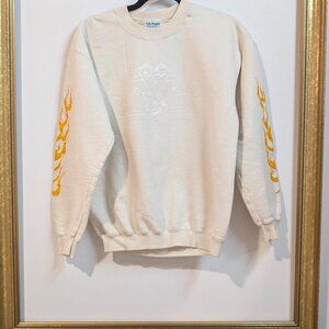 Cream Engine Crewneck Flames on sleeves